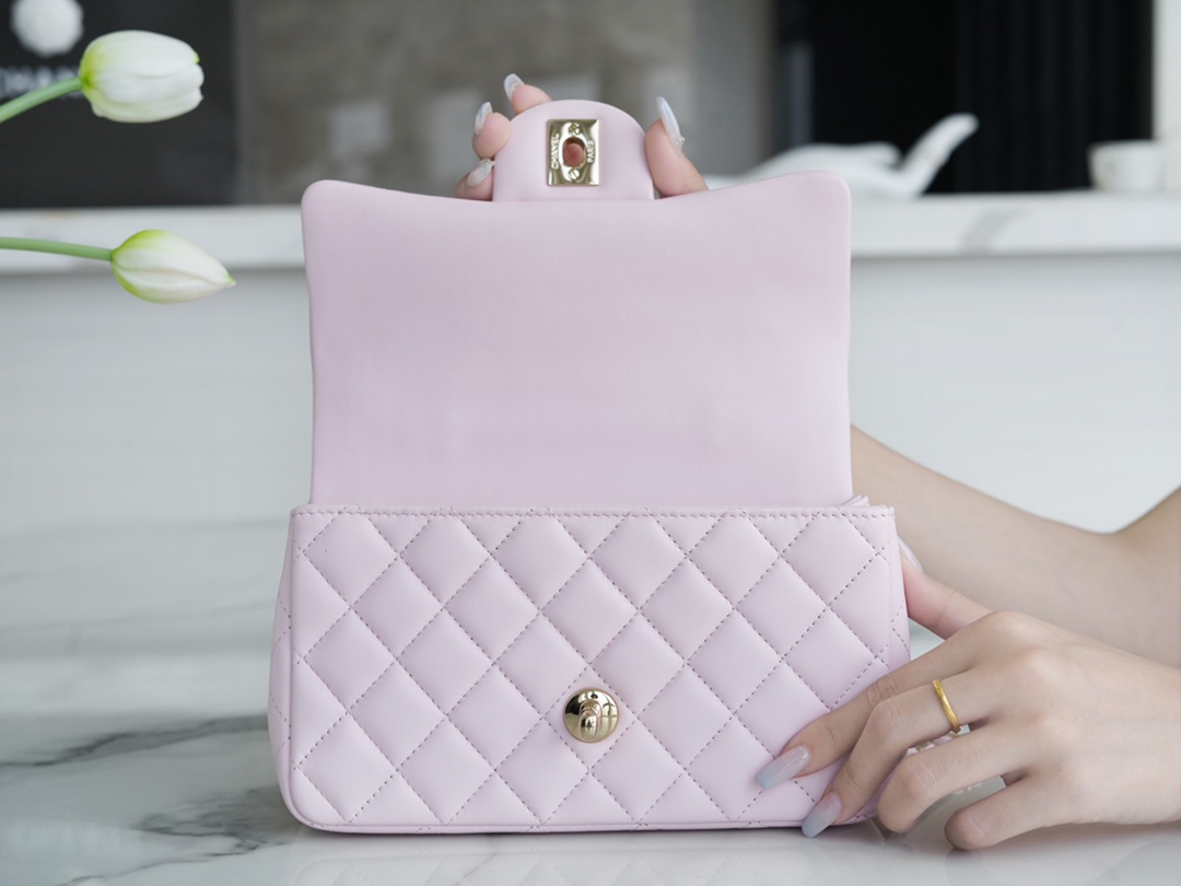 Mini Sakura Pink Light Gold Classic Flap Lambskin  