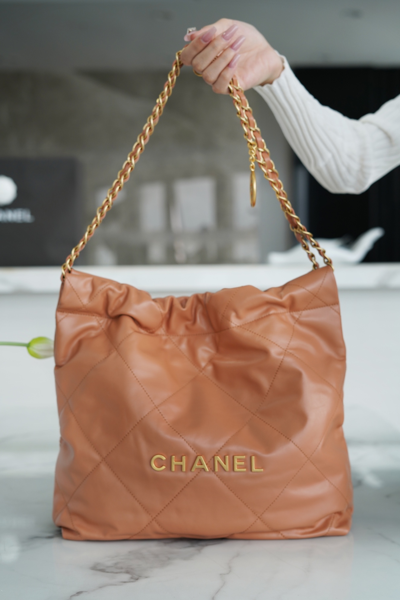 Chanel 22P Handbag Small Caramel  