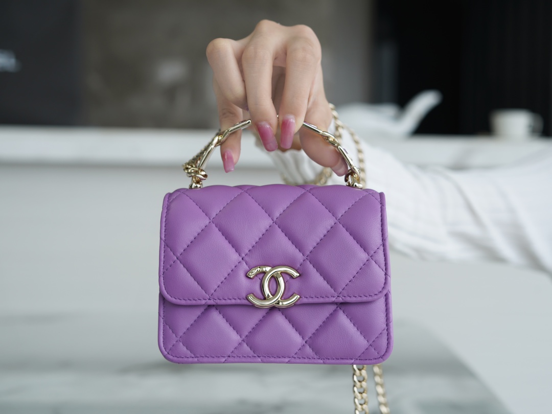 Chanel 22S Enamel Handle Chain Bag Purple Lambskin  