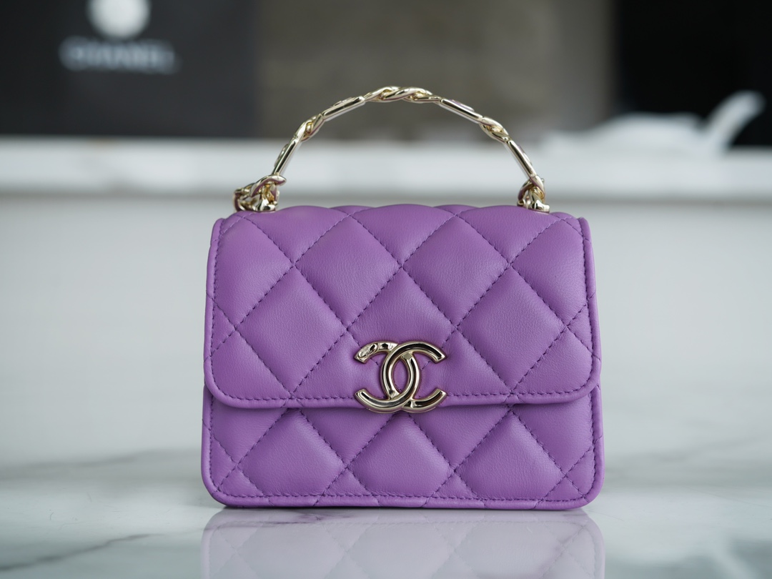 Chanel 22S Enamel Handle Chain Bag Purple Lambskin  