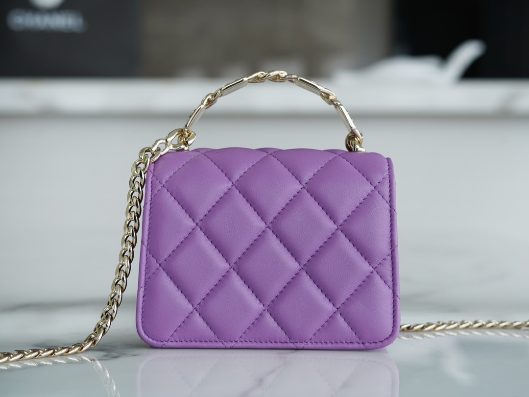 Chanel 22S Enamel Handle Chain Bag Purple Lambskin  