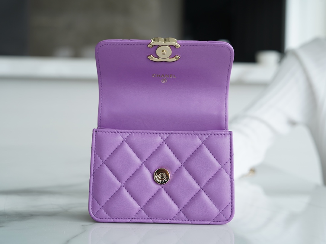 Chanel 22S Enamel Handle Chain Bag Purple Lambskin  