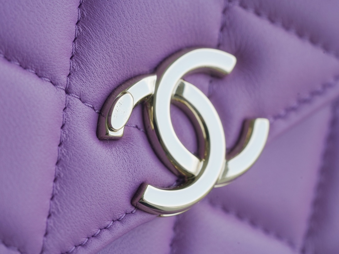 Chanel 22S Enamel Handle Chain Bag Purple Lambskin  