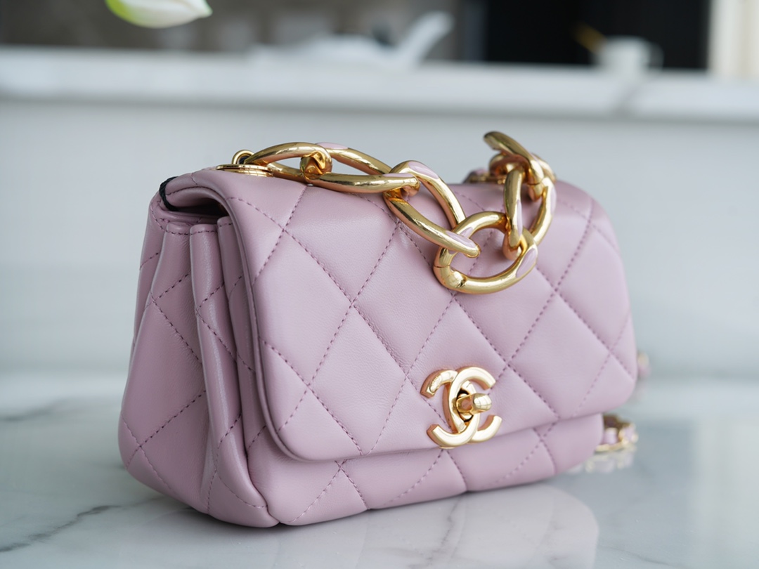 Chanel 22A Chunky Chain Flap Bag Mini Pink Lambskin  