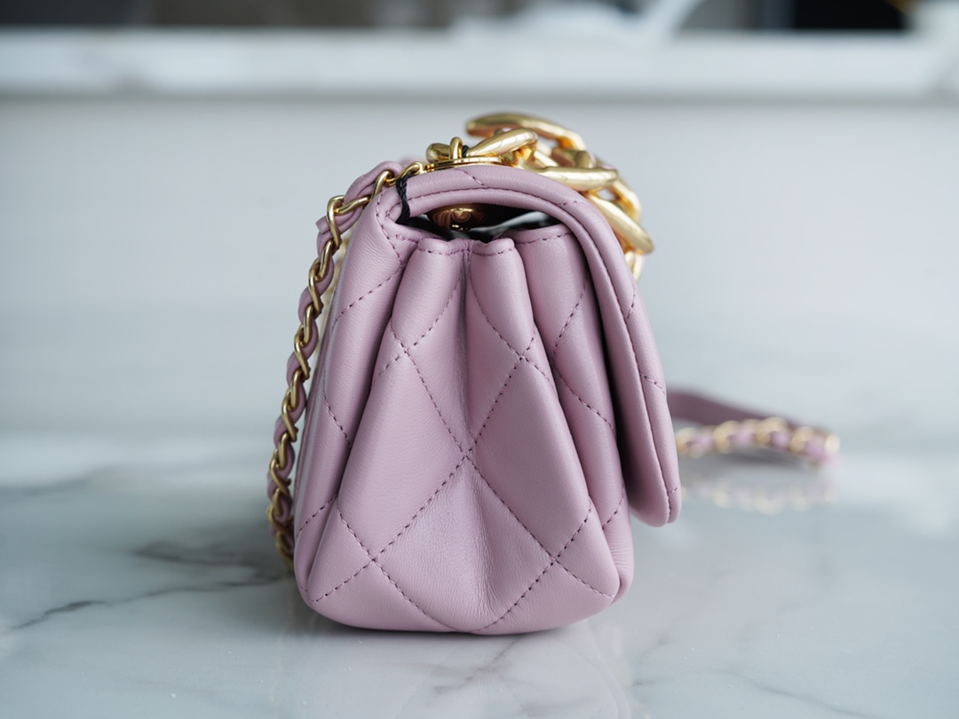 Chanel 22A Chunky Chain Flap Bag Mini Pink Lambskin  