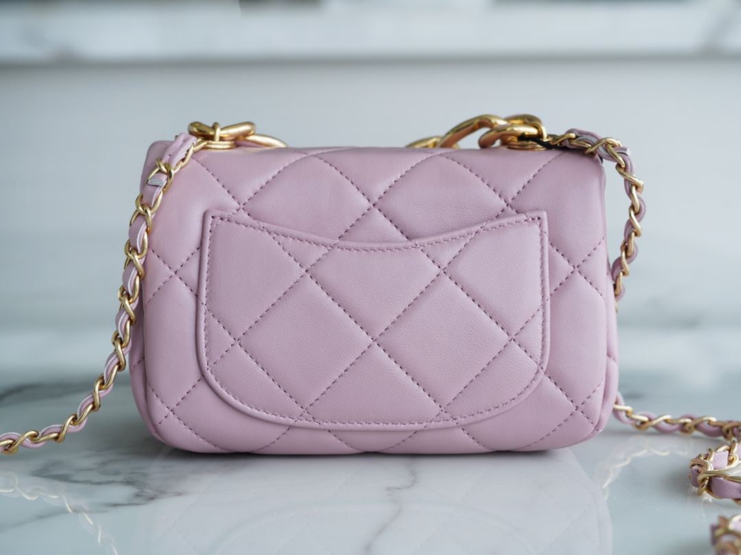 Chanel 22A Chunky Chain Flap Bag Mini Pink Lambskin  