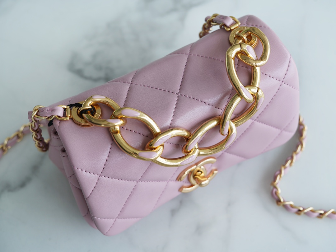 Chanel 22A Chunky Chain Flap Bag Mini Pink Lambskin  