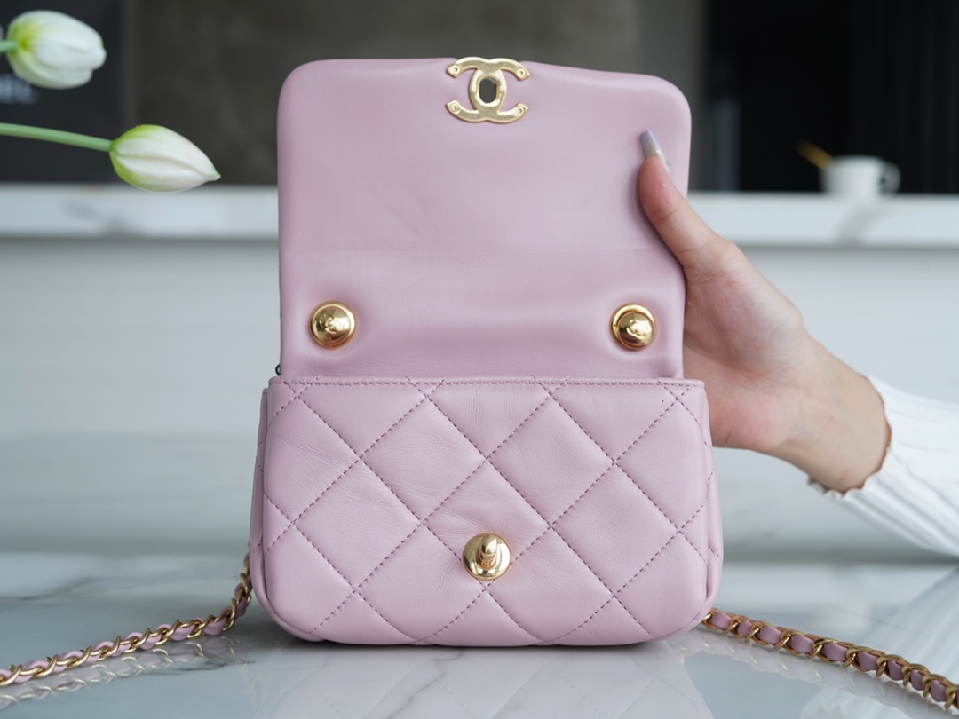 Chanel 22A Chunky Chain Flap Bag Mini Pink Lambskin  