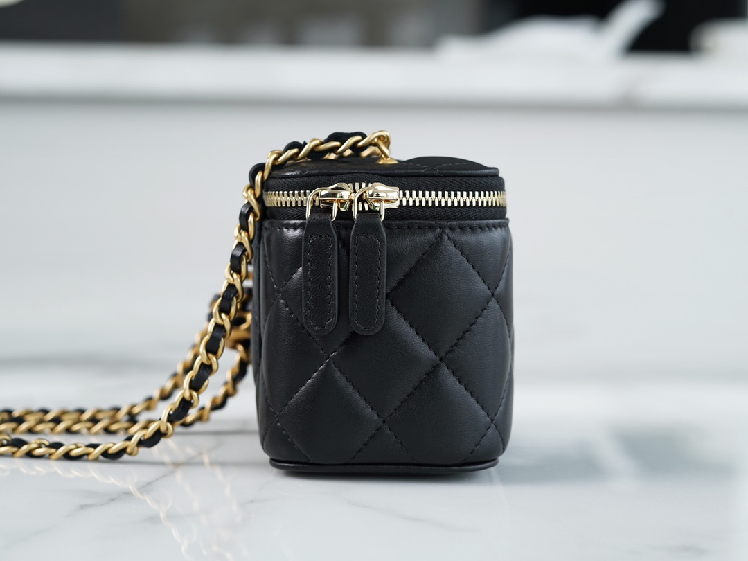 Chanel 22S Woven Gold Ball Box Bag Black Lambskin  