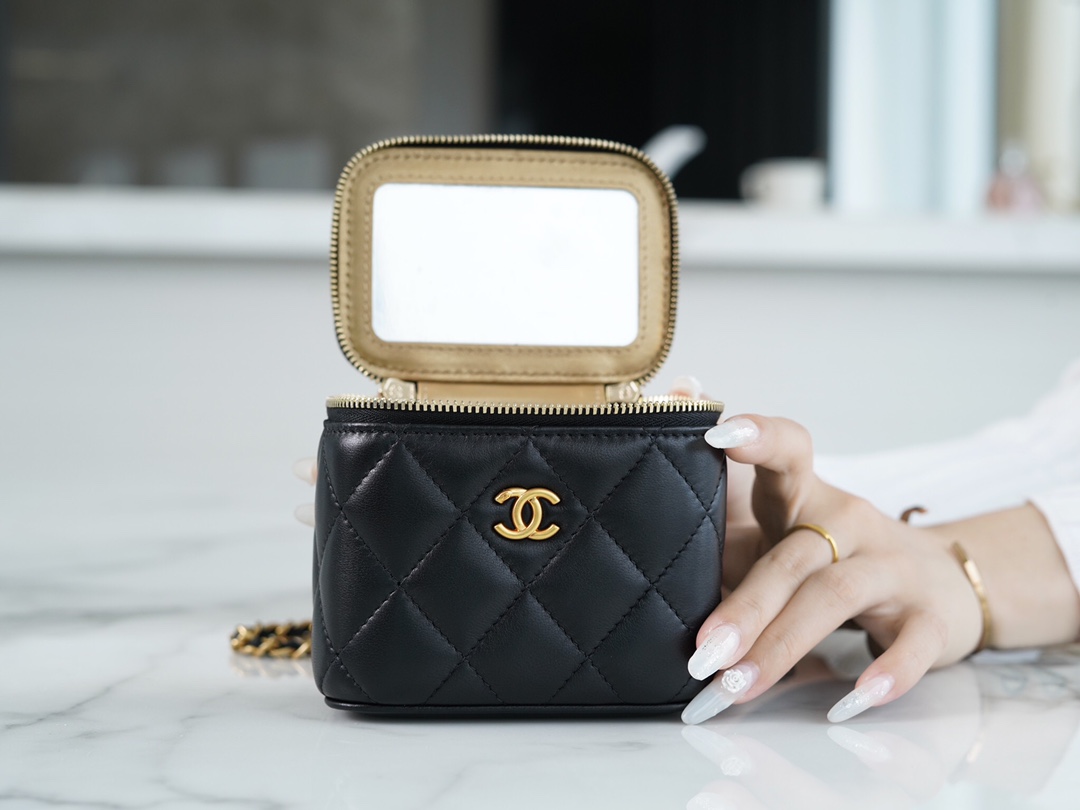 Chanel 22S Woven Gold Ball Box Bag Black Lambskin  