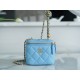 Chanel 22S Woven Gold Ball Box Bag Sky Blue Lambskin  