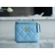 Chanel 22S Woven Gold Ball Box Bag Sky Blue Lambskin  