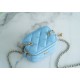 Chanel 22S Woven Gold Ball Box Bag Sky Blue Lambskin  