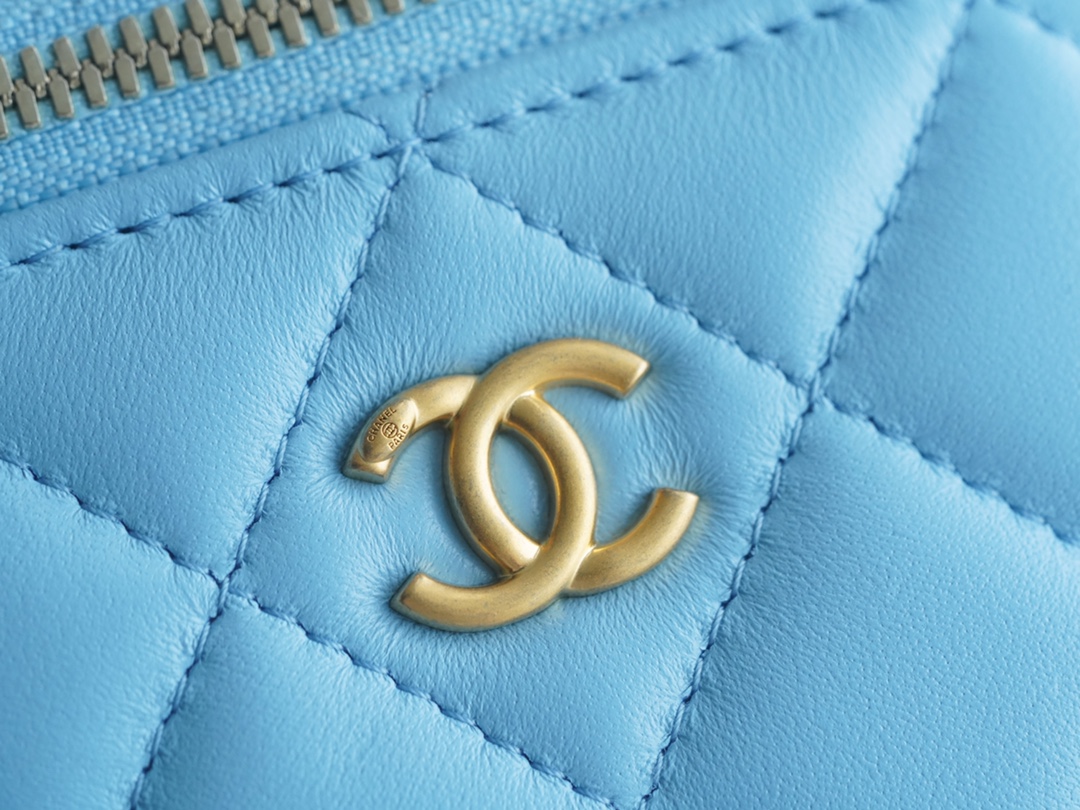 Chanel 22S Woven Gold Ball Box Bag Sky Blue Lambskin  