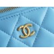 Chanel 22S Woven Gold Ball Box Bag Sky Blue Lambskin  