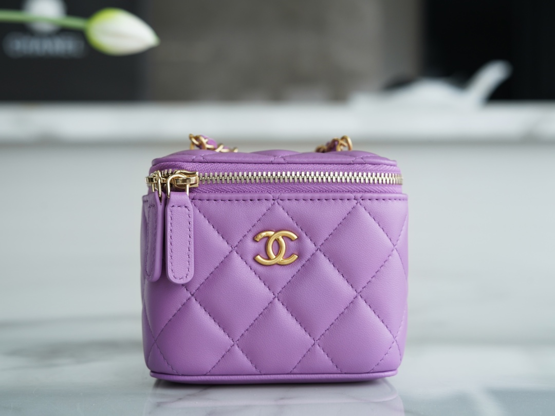 Chanel 22S Woven Gold Ball Box Bag Purple Lambskin  