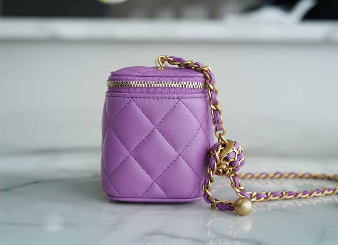 Chanel 22S Woven Gold Ball Box Bag Purple Lambskin  