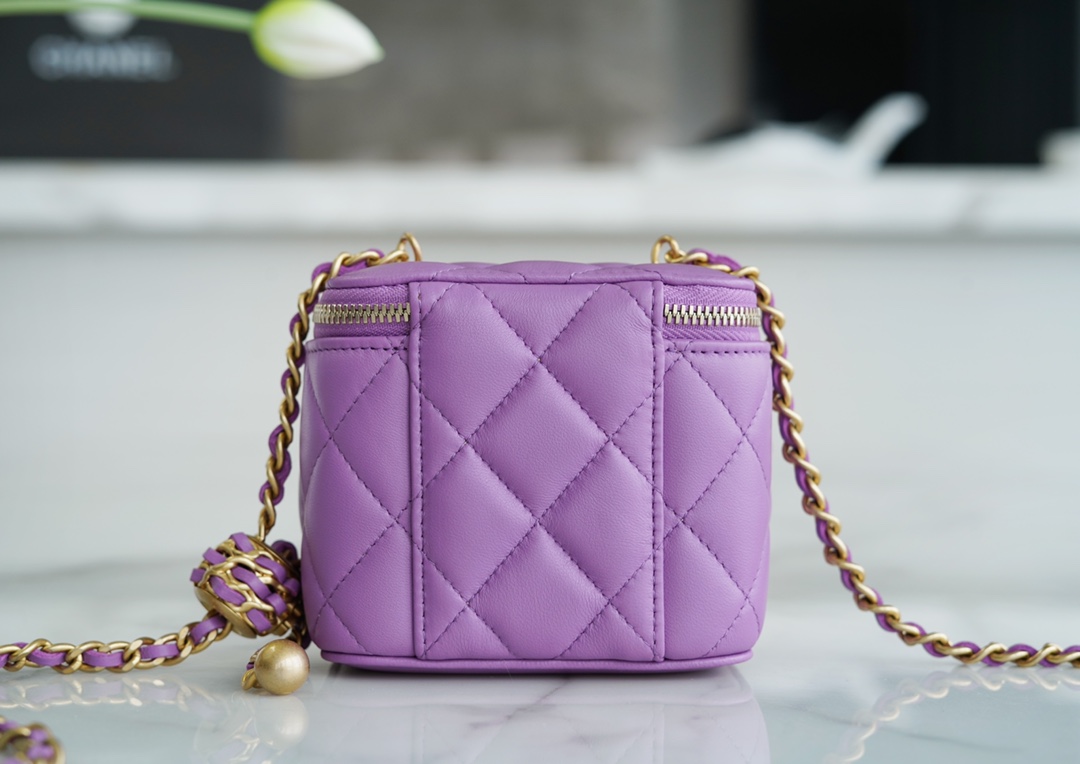 Chanel 22S Woven Gold Ball Box Bag Purple Lambskin  