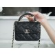 Chanel 22A Metal Handle Mini Waste Bag Classic Black Lambskin  