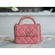 Chanel 22A Metal Handle Mini Waste Bag Peach Pink Lambskin  