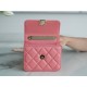 Chanel 22A Metal Handle Mini Waste Bag Peach Pink Lambskin  