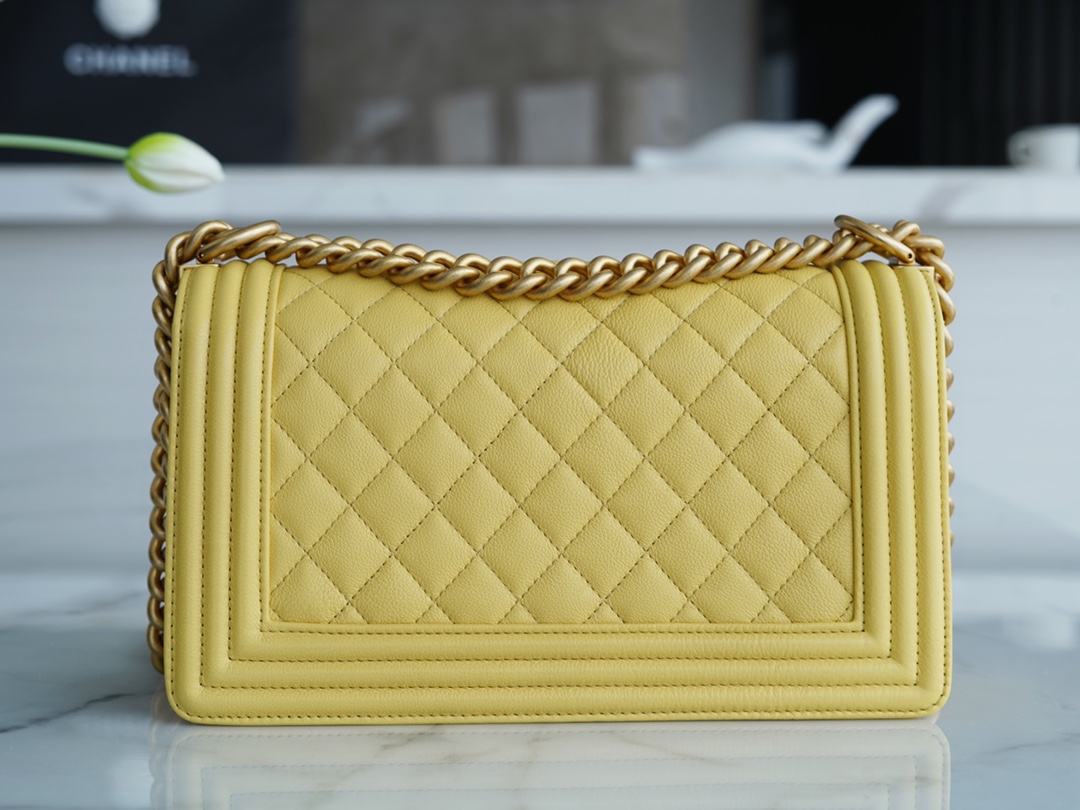 Lemon Yellow Medium Litchi Texture Calfskin  