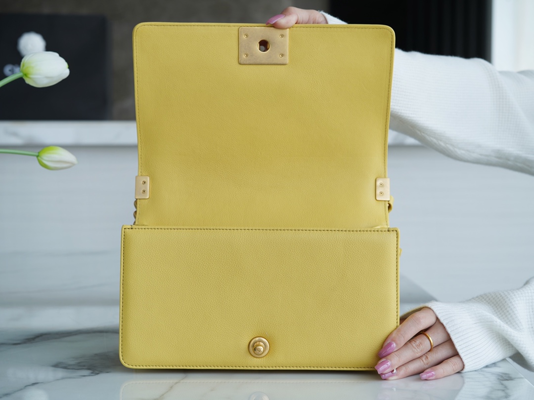 Lemon Yellow Medium Litchi Texture Calfskin  