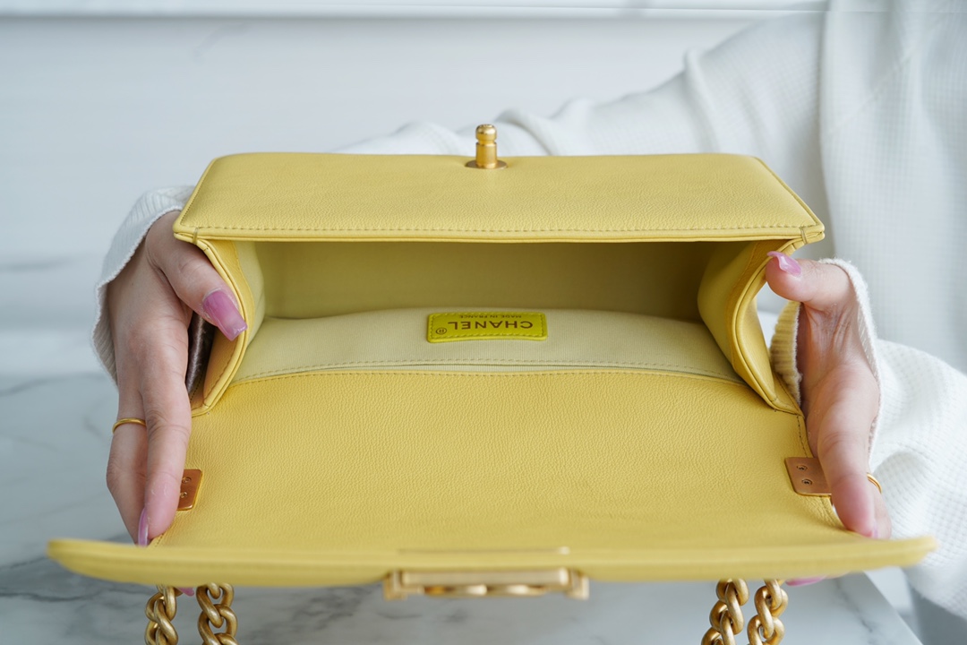 Lemon Yellow Medium Litchi Texture Calfskin  