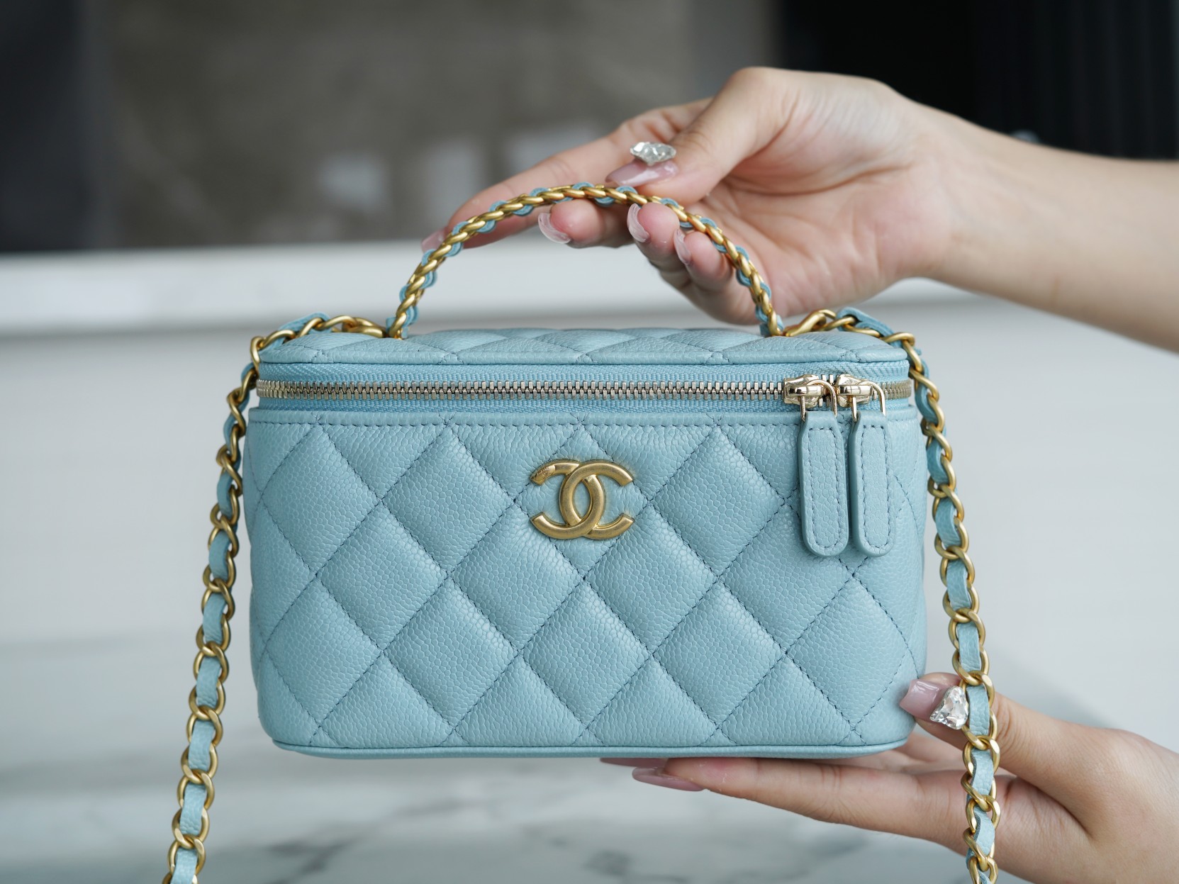 Chanel 22S Hollow Handle Long Box Sky Blue  