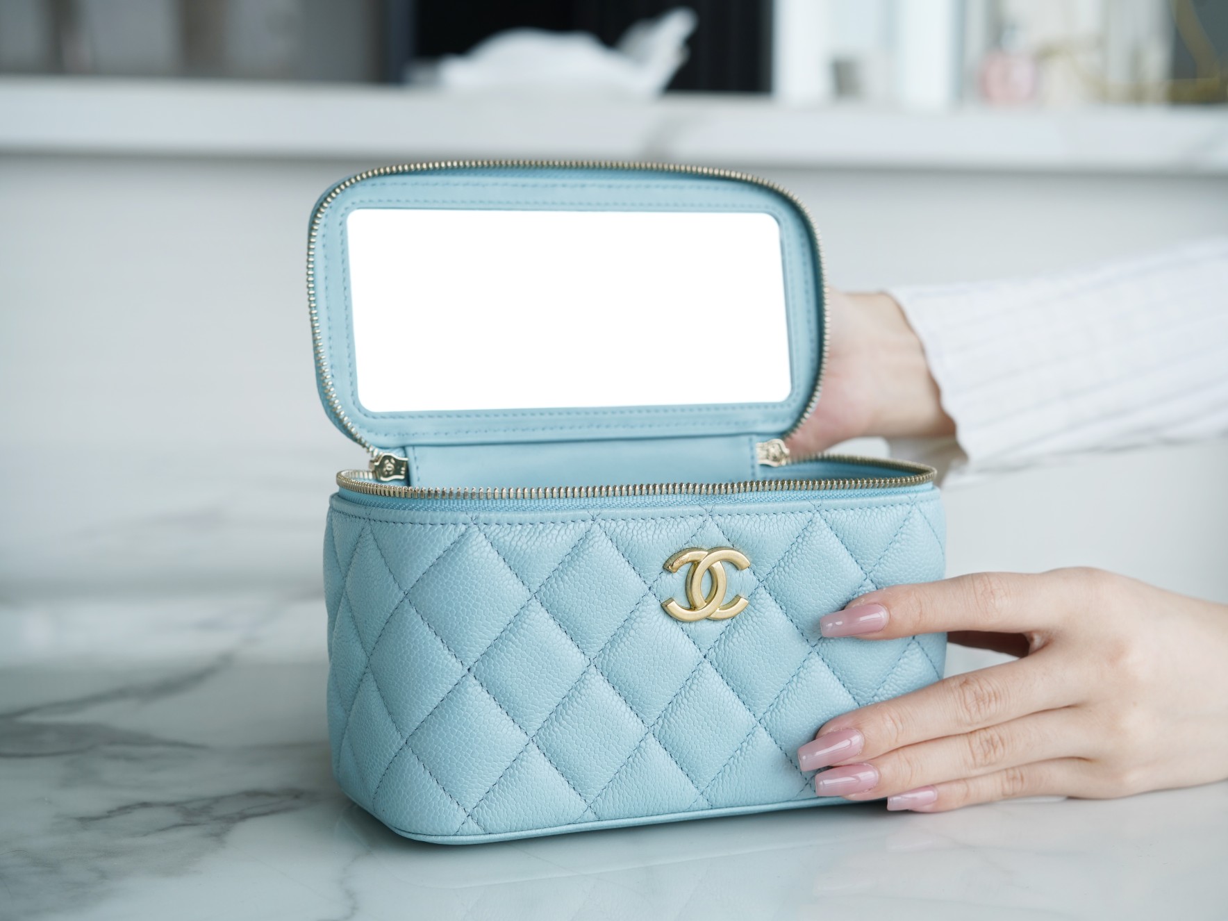 Chanel 22S Hollow Handle Long Box Sky Blue  