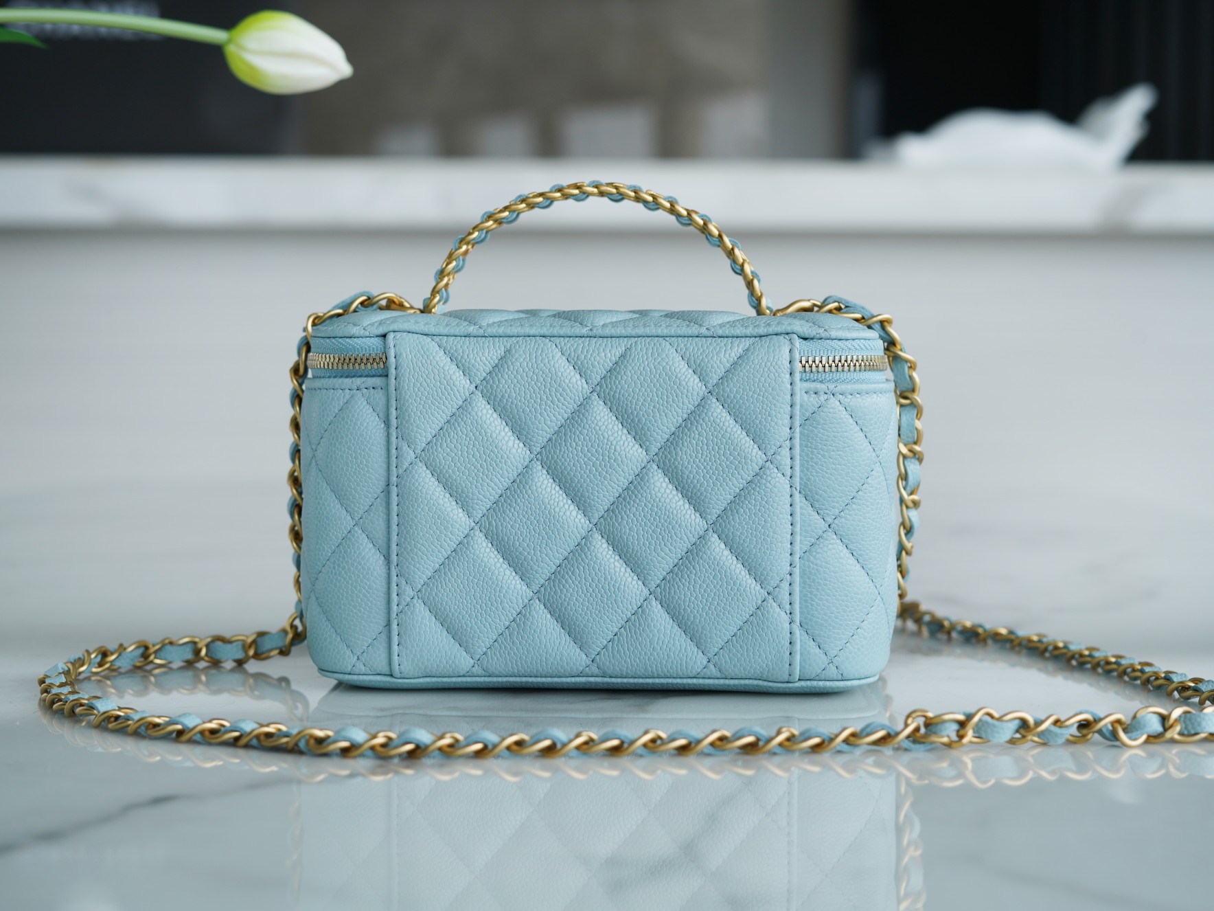 Chanel 22S Hollow Handle Long Box Sky Blue  