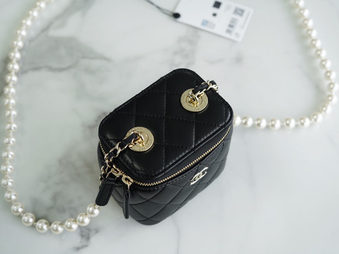 Pearl Box Bag Black Lambskin  