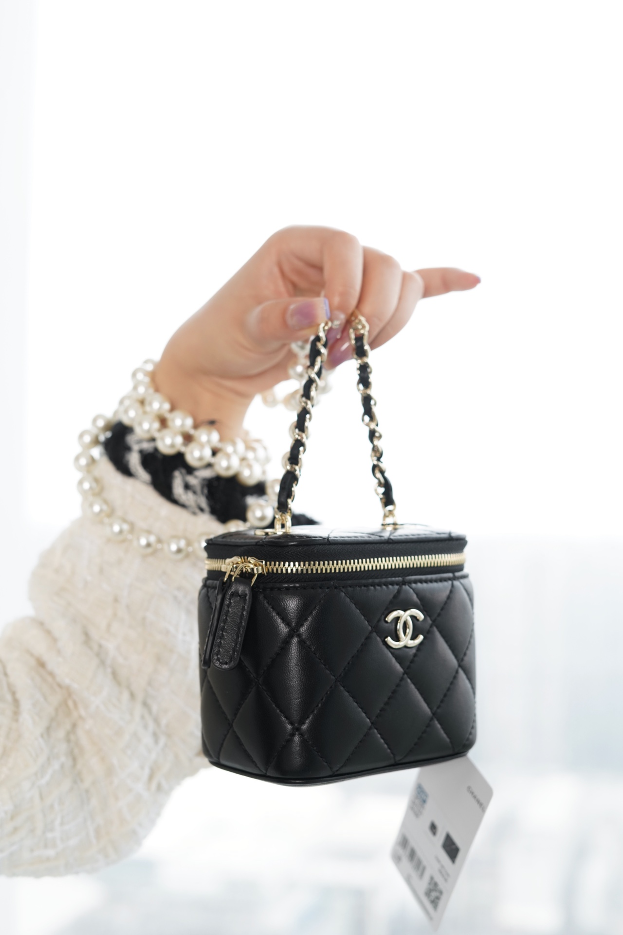 Pearl Box Bag Black Lambskin  