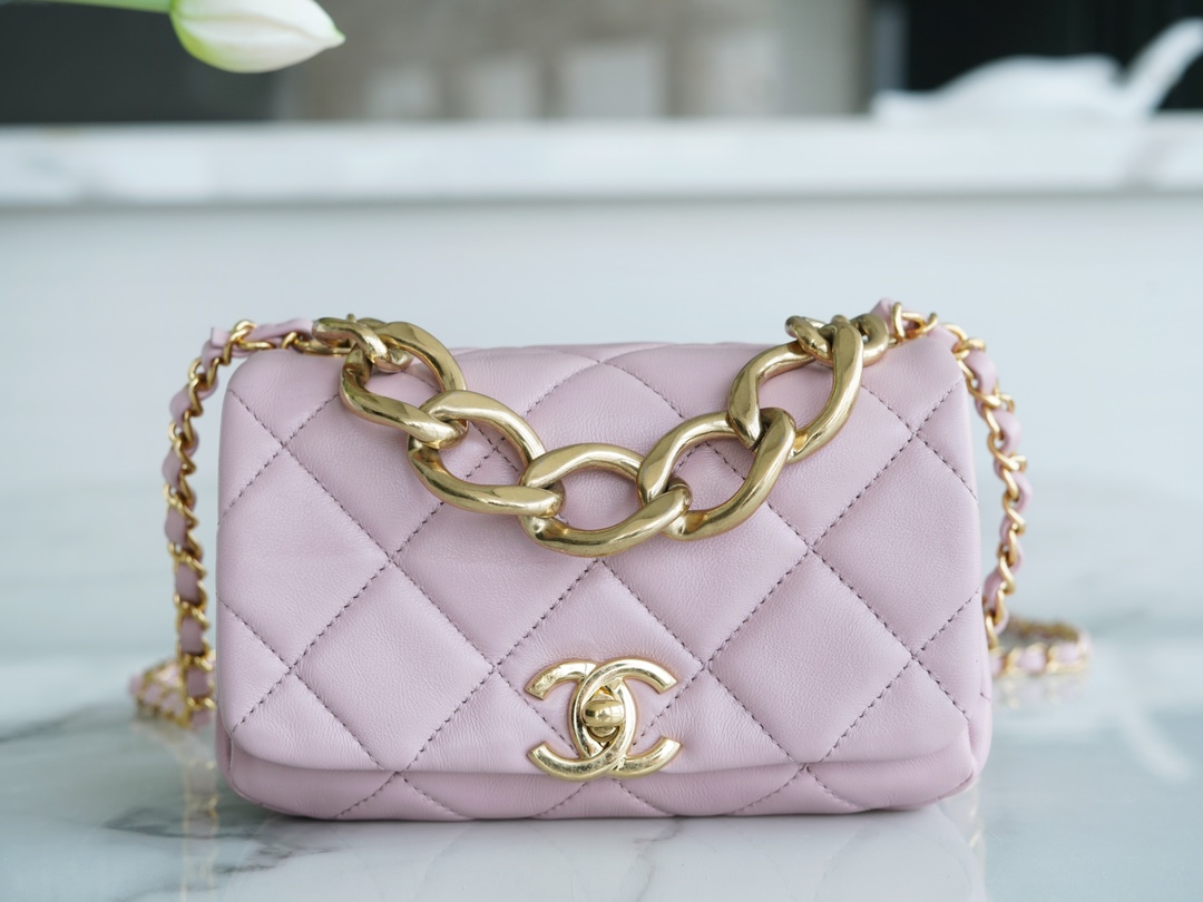 Chanel 22A Chunky Chain Flap Bag Mini Pink Lambskin  