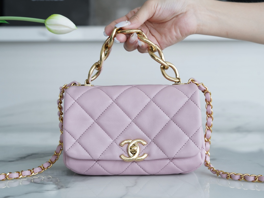 Chanel 22A Chunky Chain Flap Bag Mini Pink Lambskin  