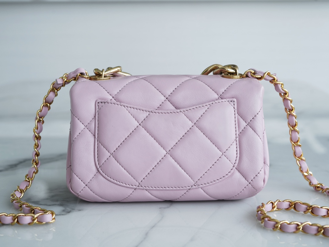 Chanel 22A Chunky Chain Flap Bag Mini Pink Lambskin  