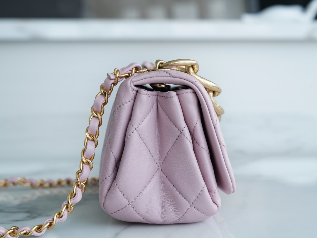 Chanel 22A Chunky Chain Flap Bag Mini Pink Lambskin  