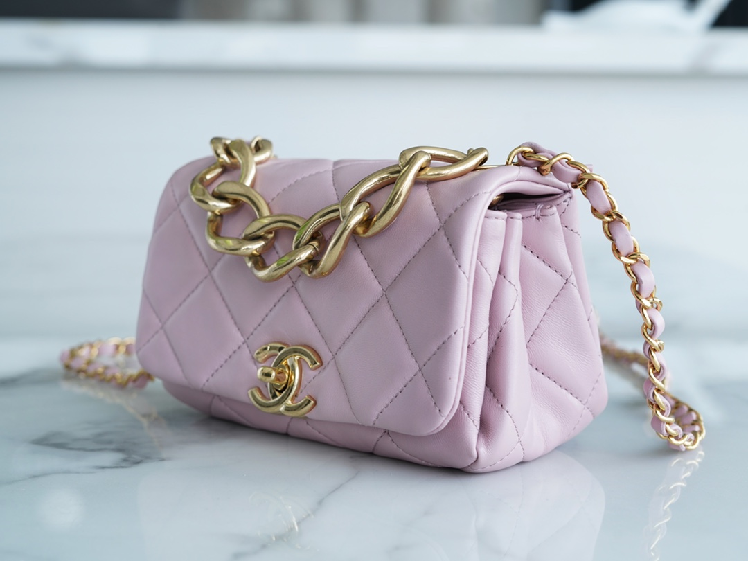 Chanel 22A Chunky Chain Flap Bag Mini Pink Lambskin  