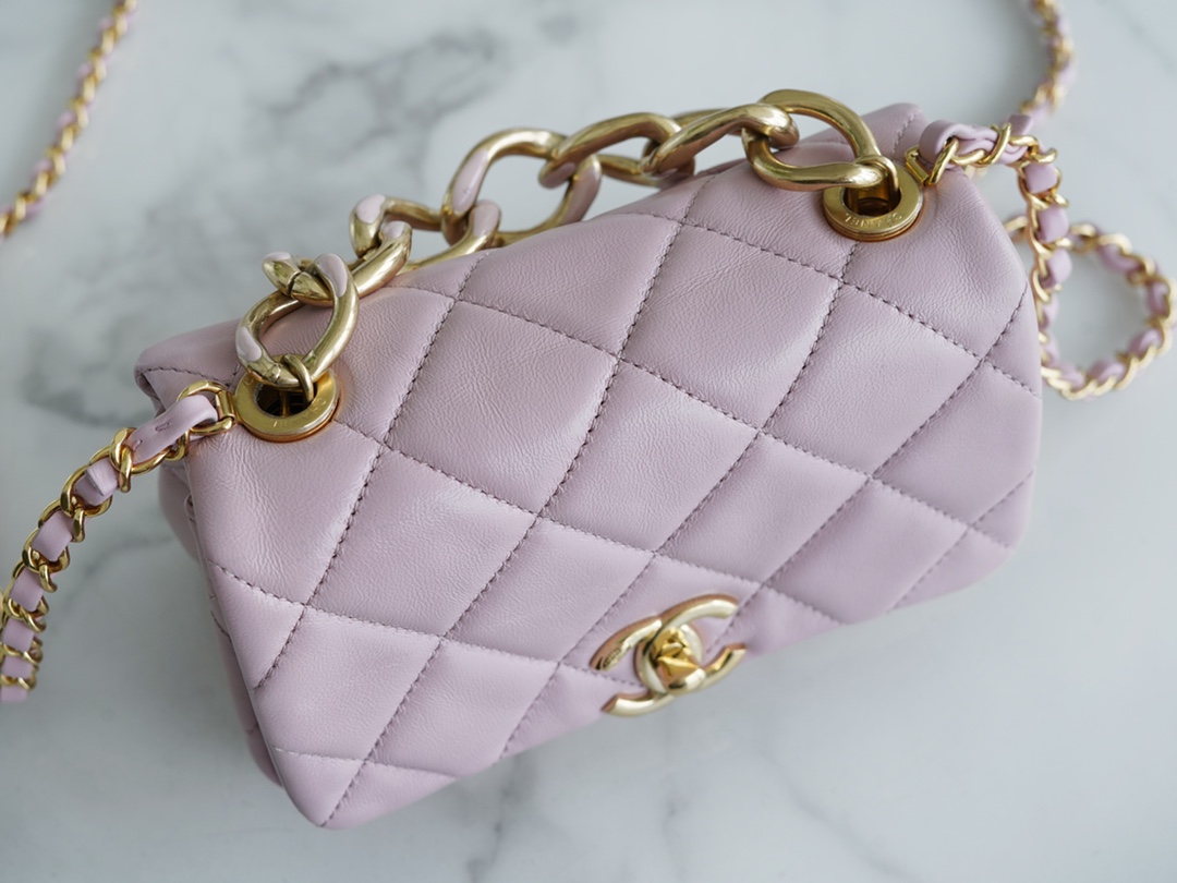 Chanel 22A Chunky Chain Flap Bag Mini Pink Lambskin  