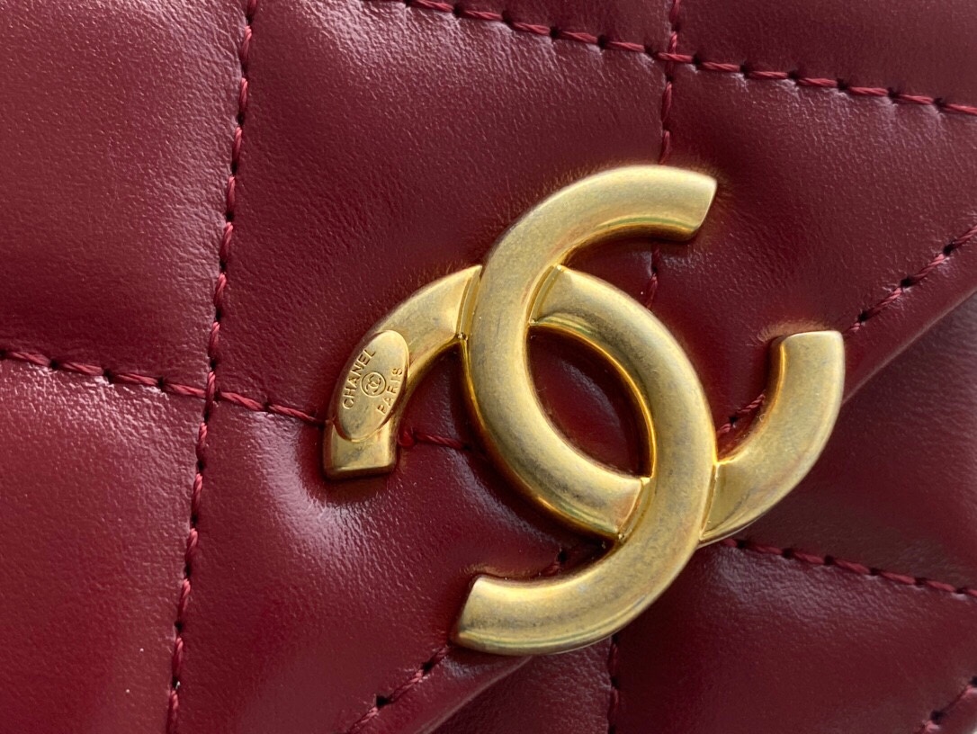 Chanel 2021 Double Gold Ball WOC Burgundy Glossy Calfskin  