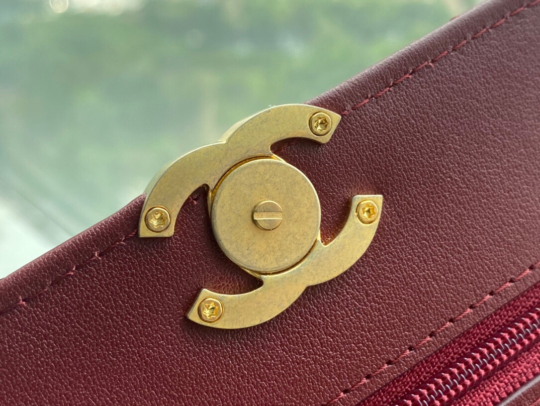 Chanel 2021 Double Gold Ball WOC Burgundy Glossy Calfskin  