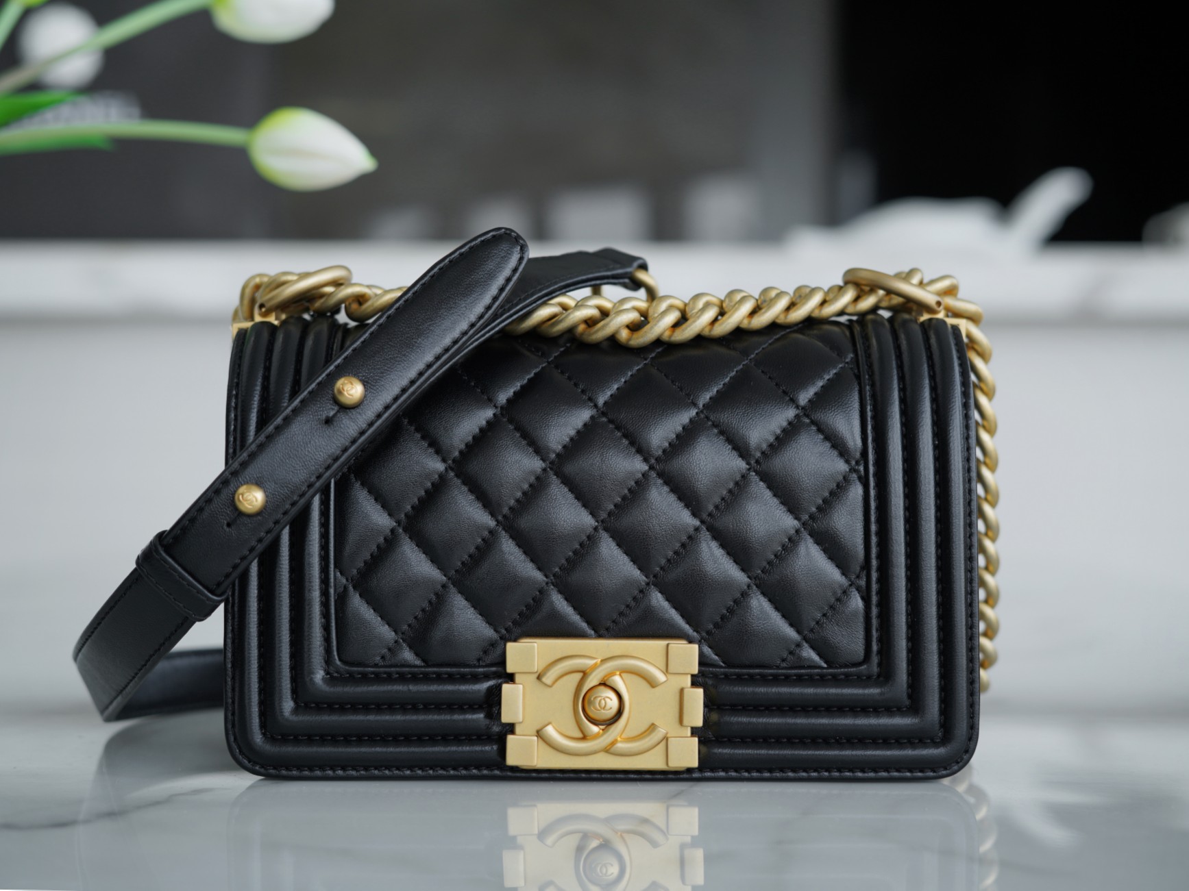 Chanel Leboy Small Black Gold Lambskin  