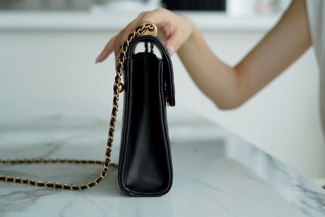 Chanel Double Ball Phone Bag Black Calfskin  