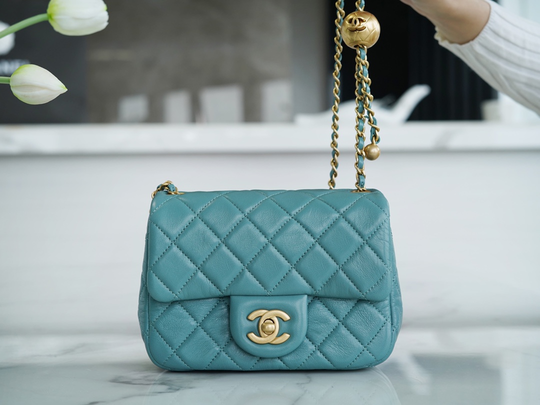 Chanel Metal Ball Square Fatty Lake Green Lambskin  