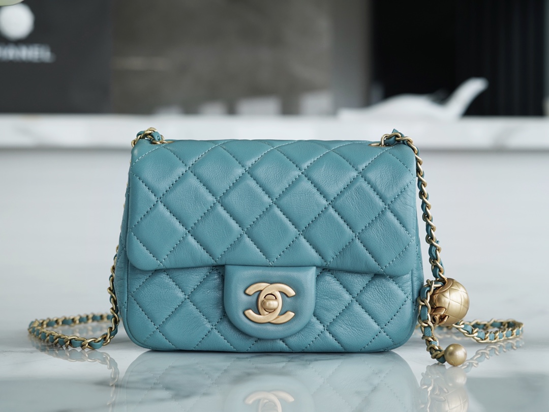 Chanel Metal Ball Square Fatty Lake Green Lambskin  