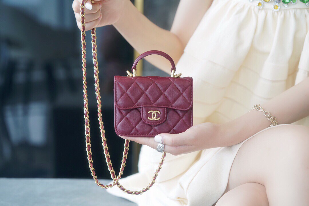 Chanel 2021 Handle Coin Purse Burgundy  