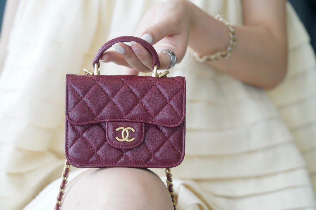 Chanel 2021 Handle Coin Purse Burgundy  