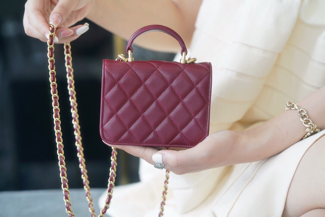 Chanel 2021 Handle Coin Purse Burgundy  