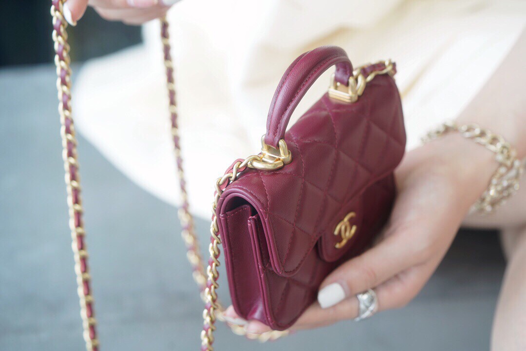 Chanel 2021 Handle Coin Purse Burgundy  