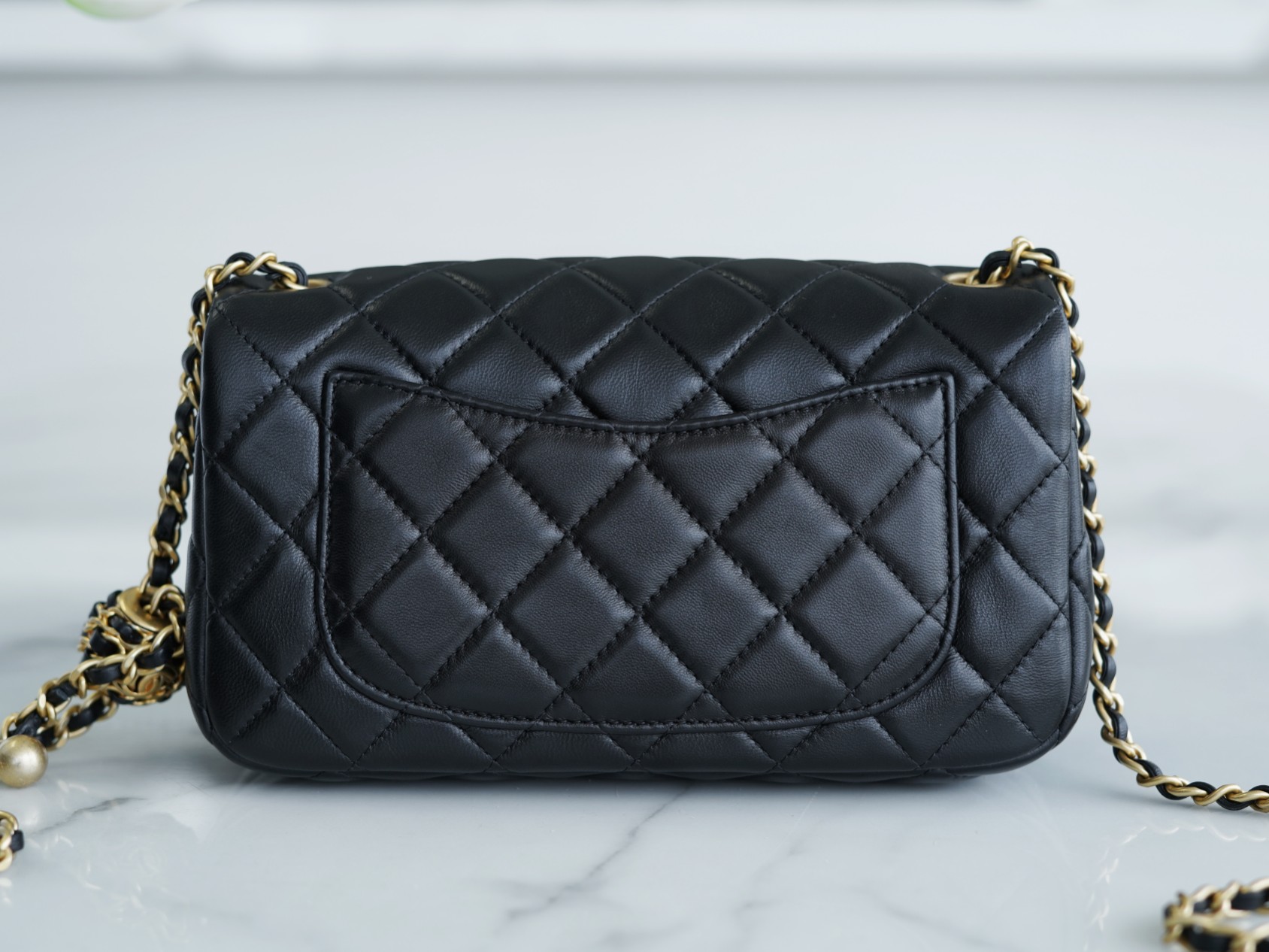 Chanel 22S Woven Gold Ball CF Large Mini Black Lambskin  